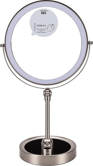GoolRC Tischspiegel für Make-up, rund, silber, doppelseitig mit 1-facher und 10-facher Vergrößerung, LED-Beleuchtung dimmbar, wiederaufladbar, Durchmesser: 22,86 cm - Bild 1
