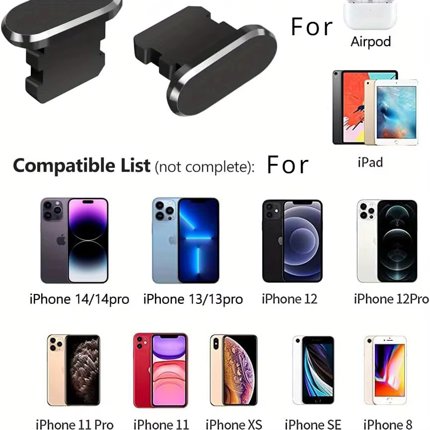 5 Stück Lightning Port Staubschutzhüllen in Schwarz für iPhone 14/13/12/11-Serie, AirPods und iPads - Bild 2