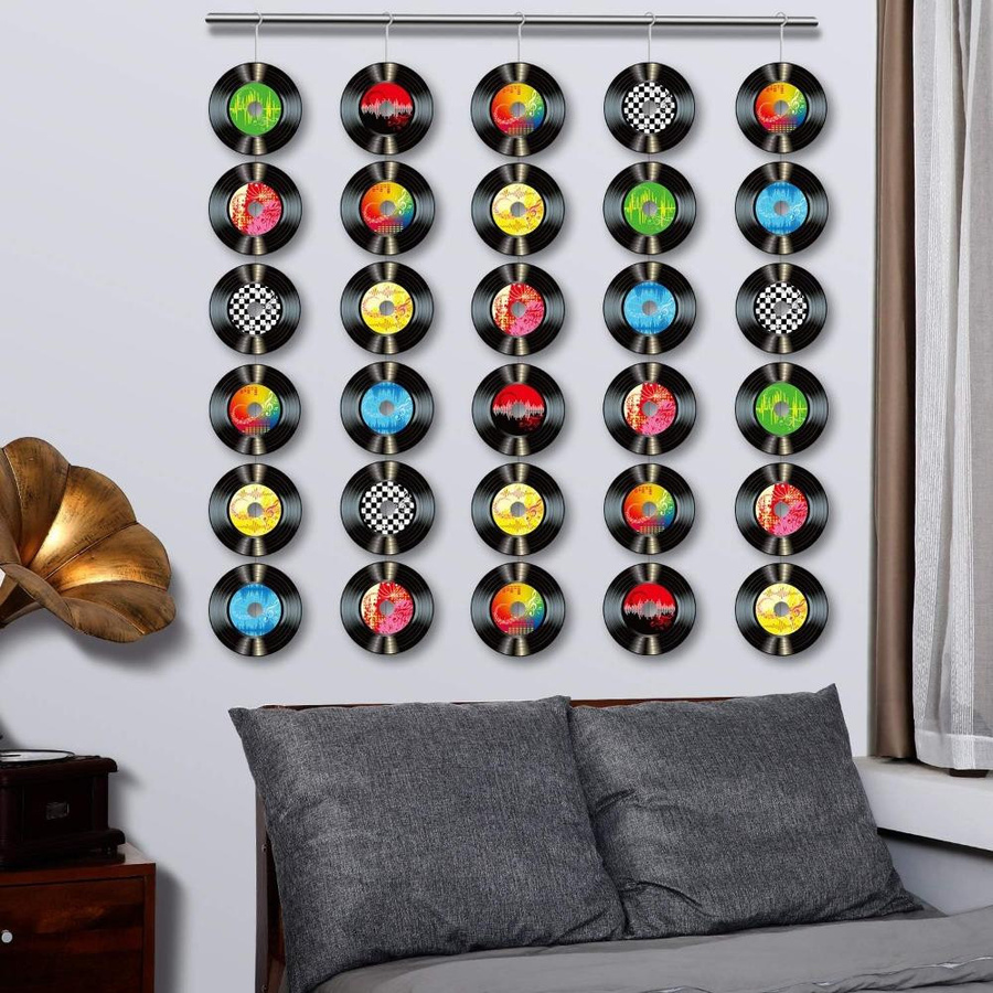 WTEMPO 35er Set Vinyl Schallplatten Wanddekoration für Rock and Roll Musik Partys, 14,2 cm, Mehrfarbig - Bild 5