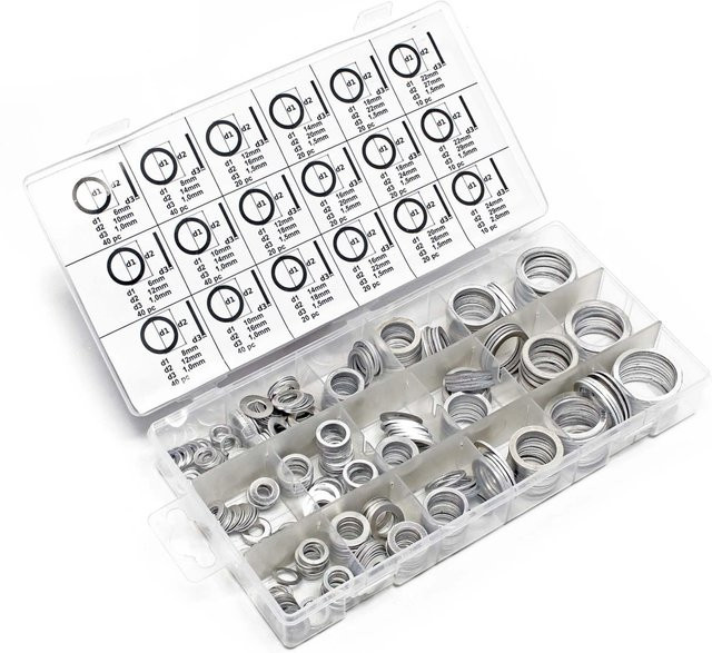 Wiltec Aluminium Dichtring Set 450-teiliges O-Ring Sortiment in Silber - Bild 1