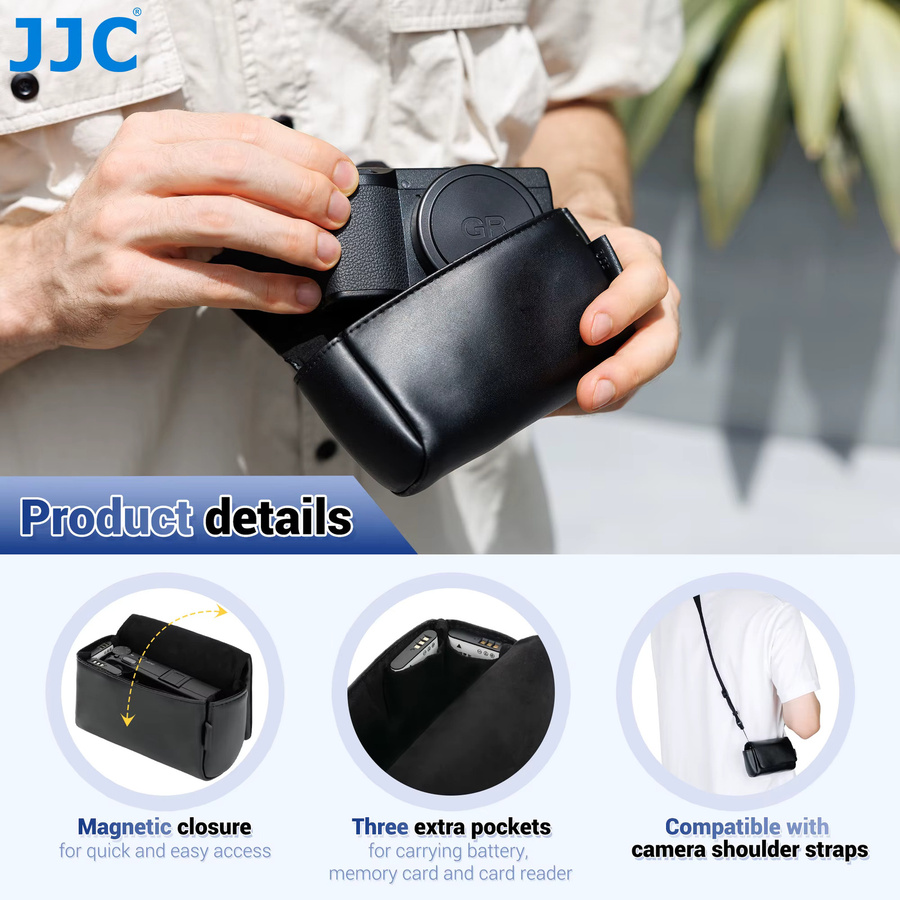 JJC Kleine Kameratasche für Kompaktkameras wie Ricoh GR IV HDF, GR IIIx und Sony RX100 Serie in Schwarz oder Grau - Bild 2