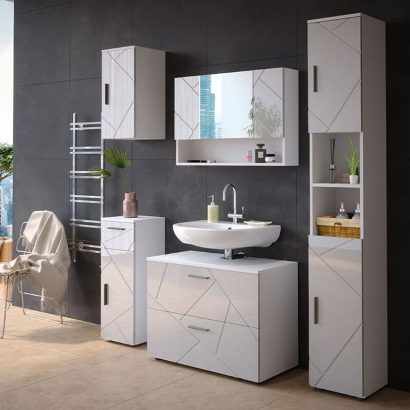 Vicco Badmöbelset Irma in Weiß Hochglanz, modernes 5-teiliges Badezimmer-Set - Bild 2