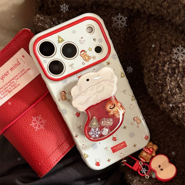 MUQGEW Handyhülle mit Cartoon-Weihnachtssocke und Treibsand-Shake-Effekt für iPhone 12 bis iPhone 17 Pro Max, stoßfeste weiche Abdeckung in Multicolour mit Anhänger - Bild 1
