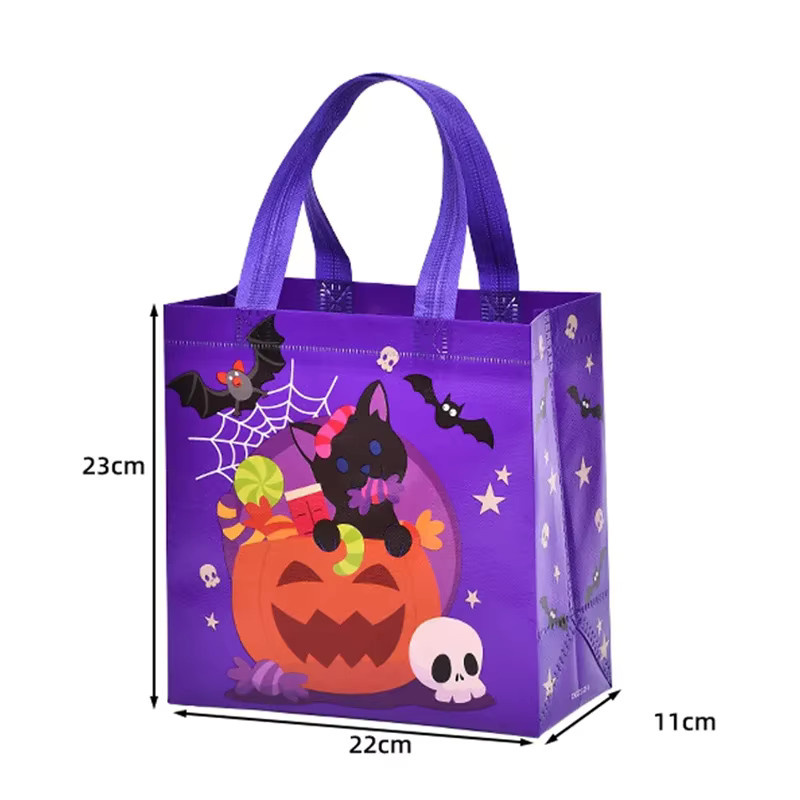 Trebalena Halloween Geschenktüten mit Griff für Süßigkeiten und Party, Grün, 1–60 Stück - Bild 3
