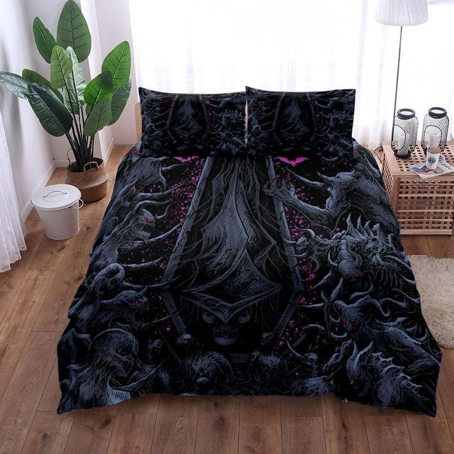 Bettwäsche-Set mit handbemaltem Krähenschädel von Binchi Outdoor Product in Schwarz, Material Mikrofaser, B/H: 200 x 200 cm - Bild 1