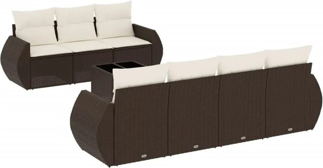 vidaXL 8-teilige Garten-Sofagarnitur in L-Form mit Kissen und Couchtisch, Braun und Beige, Poly-Rattan mit Metallgestell und UV-beständigen Polstern - Bild 1