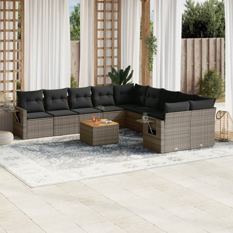Vidaxl Gartenmöbel-Set aus grauem Polyrattan und Akazie mit 11-teiligem Kissen-Set - Bild 1