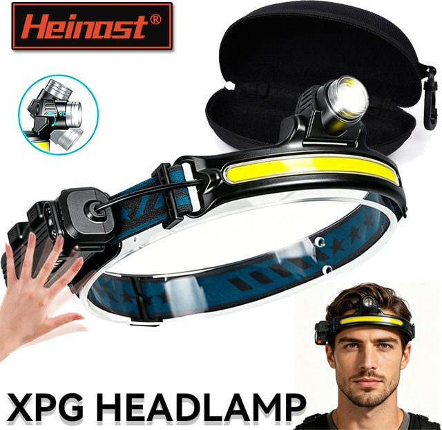 Heinast USB wiederaufladbare LED-Stirnlampe mit COB-LED und Zoom-Funktion in Schwarz - Bild 1
