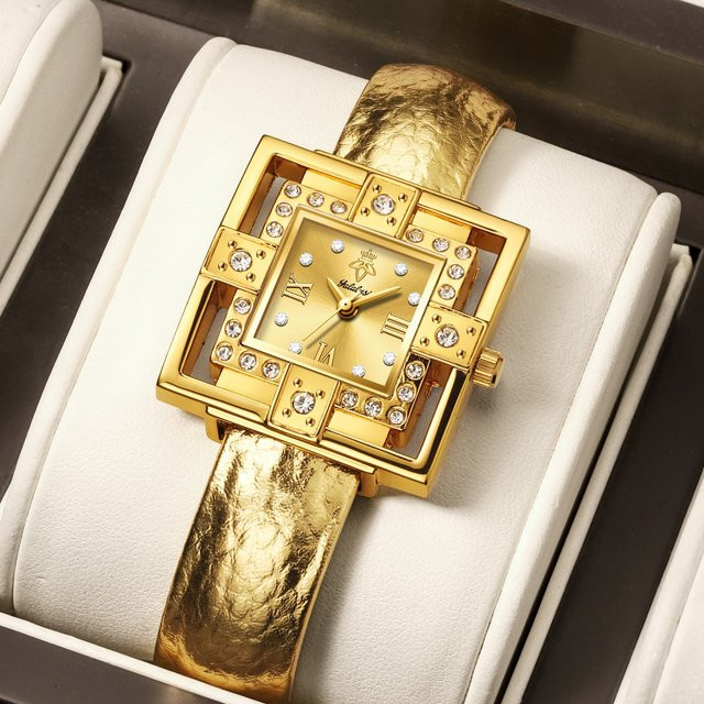 YaLaLuSi Armbanduhr Quarz, Gold, Diamantbesetzt, Damen - Bild 1
