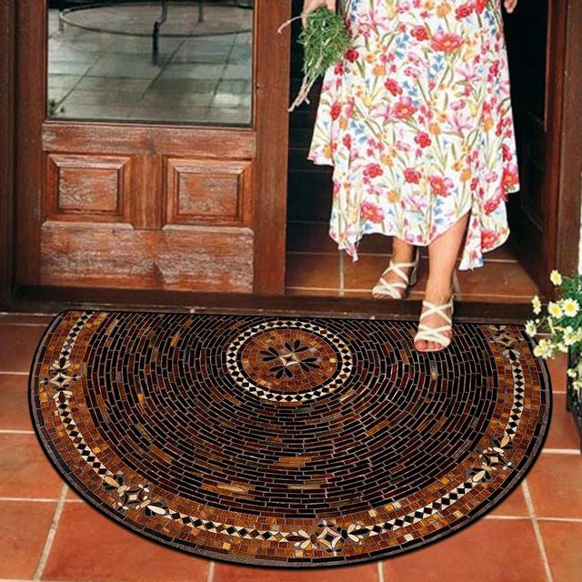 Halbkreisförmige Fußmatte mit floralem Design in Multicolour, rutschfest und waschbar, B/T: 170 x 110 cm - Bild 1