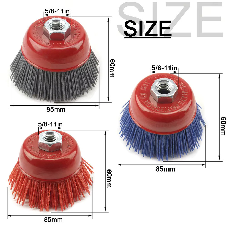 NuoDunco Nylon-Radbürste für den Winkelschleifer, 75 mm Schleiffilament in Rot/Mehrfarbig zum Entfernen von Rost und Polieren von Metall und Holz - Bild 2