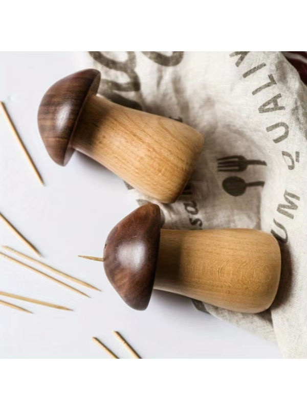 Kreativer Zahnstocherhalter aus Holz in Pilzform, braun, skandinavisches Design für dein Zuhause - Bild 6
