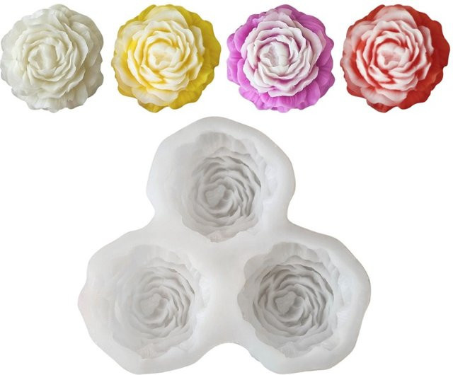LONTL 3er Set Silikonform für Pfingstrosen 3D Mini Rosen zum DIY Basteln von Kerzen, Seife, Gips oder Harz - Bild 1