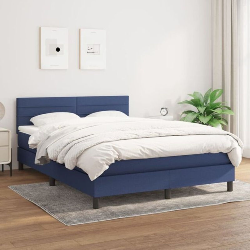Vidaxl Boxspringbett mit Matratze aus Stoff in Blau, B/T/H: 140 x 190 cm - Bild 1