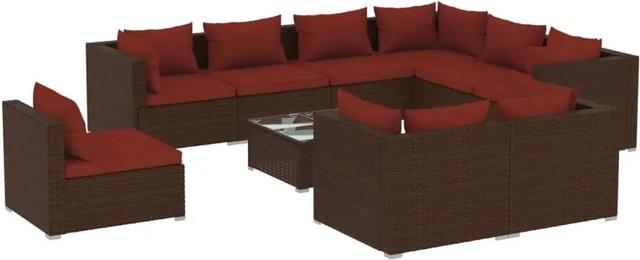 vidaXL 10-tlg. Garten-Lounge-Set aus Poly-Rattan in Braun mit Kissen und Couchtisch - Bild 1