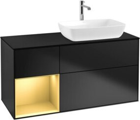 V&B Waschtischunterschrank Finion in Schwarz mit goldenem Regal, Breite: 120 cm, Tiefe: 50,1 cm, Höhe: 50,1 cm - Bild 1