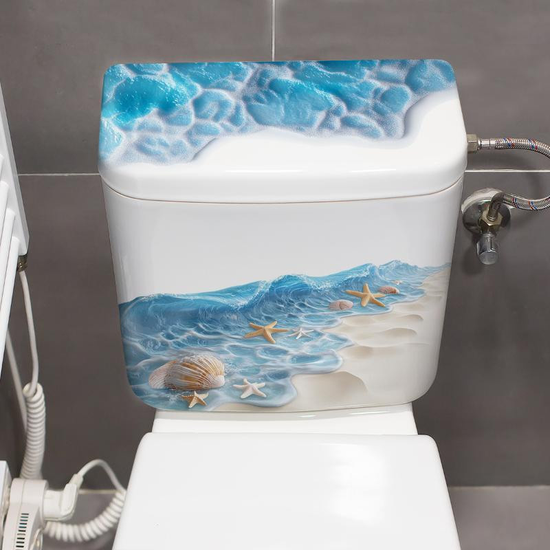 ChouJay Ozeanwelle Badezimmer Bodenaufkleber Realistischer Strand Design, Wasserdicht und Rutschfest, Mehrfarbig - Bild 2