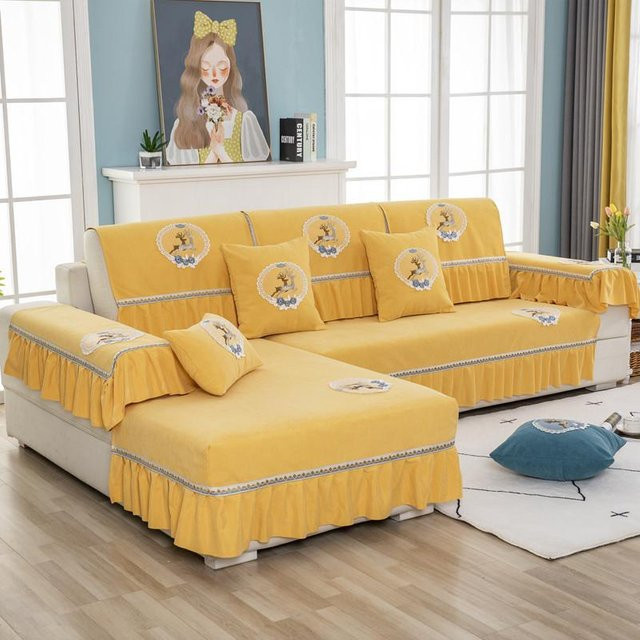 Chenille Kissenbezug im europäischen Stil mit floralem Design und Cartoon-Motiven, B/H: 70 x 70 cm, erhältlich in Grau, Grün, Beige und Gelb - Bild 1