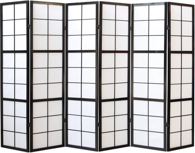 Homestyle4u 6-tlg. Shoji Paravent aus Holz und Reispapier in Schwarz, B: 264 cm, H: 175 cm - Bild 1
