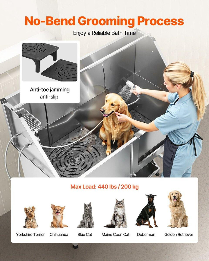 Buying Solutions MB Hundepflege-Badewanne aus Edelstahl mit Treppe und Wasserfilter, Silber, B/T/H: 157,5 x 70,0 x 76,7 cm - Bild 4