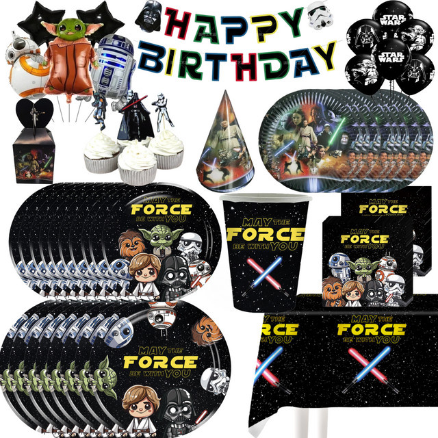 Hasbro Yoda Geburtstagsparty Dekoration Set in Multicolour mit Ballons, Tischgeschirr, Bechern, Tellern, Tortendekoration und Bannern für Babypartys - Bild 1