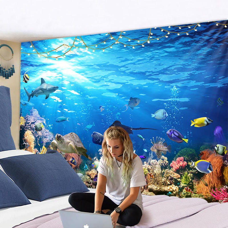 Super Six Wandteppich mit 3D Digitaldruck Psychedelische Unterwasserwelt in Blau, B/H: 95 x 70 cm - Bild 3