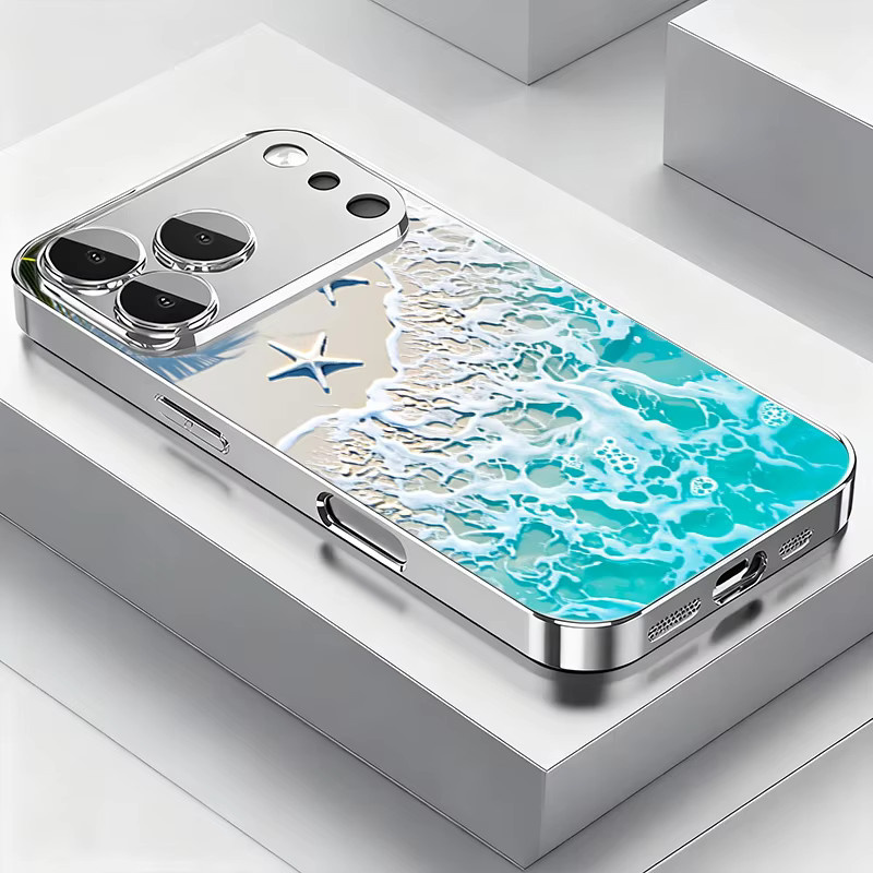 Handyhülle mit Strand-Seestern-Design aus gehärtetem Glas für Samsung Galaxy S26 Ultra, S25, S24 Plus, S23 Plus und S25 FE 5G, Multicolor, Hartschalen-Cover - Bild 2
