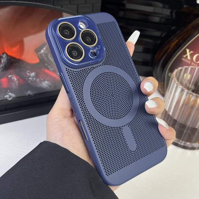 YULIN Magnetische Handyhülle mit Wärmeableitendem Netz für iPhone 16 15 14 13 12 11 Pro Max Plus in Blau mit Kühlung und Unterstützung für kabelloses Laden - Bild 1
