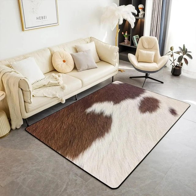 Lodestar Teppich mit Kuhfellmuster in Braun-Weiß, strukturierter Kunstfellteppich für Wohnzimmer und Schlafzimmer, B/T: 80 x 120 cm - Bild 1