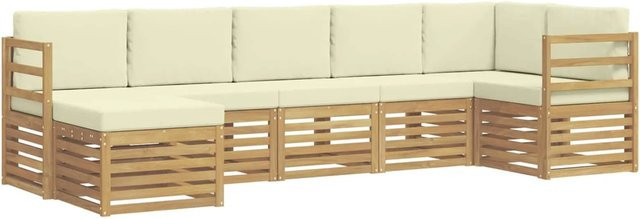 vidaXL Outdoor-Sofagarnitur 7-teilig aus Akazienholz in Weiß und Beige mit L-Form und Polstern - Bild 1