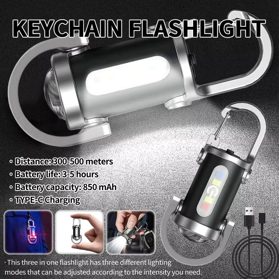 Leistungsstarke Mini-Schlüsselanhänger-Taschenlampe in Schwarz mit 1200 lm, USB-C Aufladung und Notfall-Warnlicht, wasserdicht und mit 3 Modi für den Außenbereich - Bild 2
