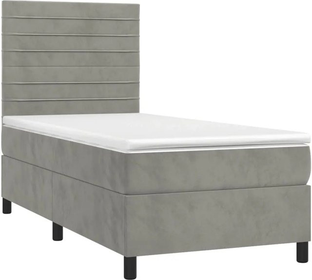 vidaXL Boxspringbett mit Matratze in Hellgrau, Hybridbett mit LED-Unterbettbeleuchtung und USB-Ladeport, Samt, B/T/H: 80 x 200 x 128 cm - Bild 1