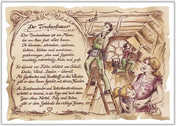 Zunftbild Trockenbauer als Poster auf Antikpapier in A4-Format, Mehrfarbig - Bild 1