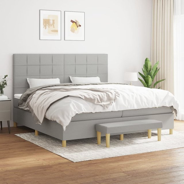 vidaXL Boxspringbett mit Matratze Hybrid-Design in Hellgrau, B/T: 200 x 200 cm - Bild 2
