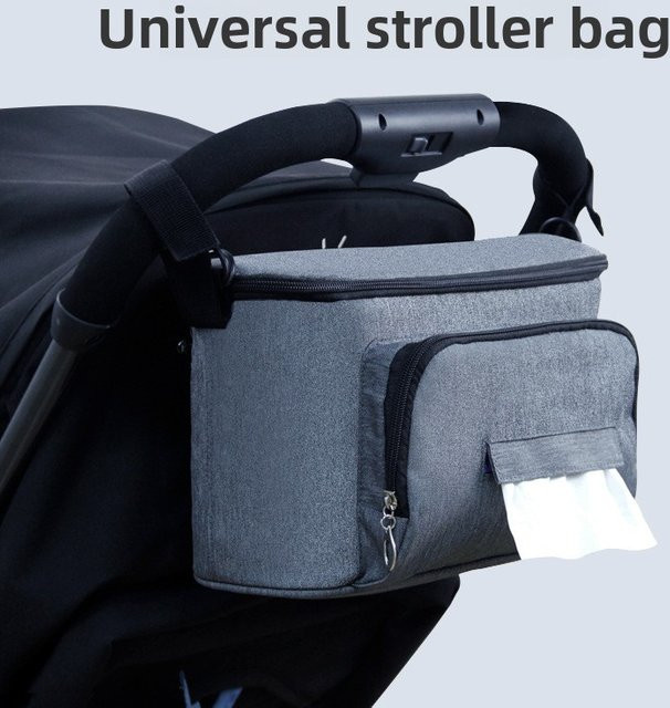 Aufbewahrungstasche für Kinderwagen in Grau mit großem Fassungsvermögen für Flaschen und Windeln - Bild 1