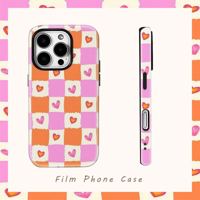 Potdemiel Handyhülle Halloween Herz Plaid für iPhone 15 14 13 12 11 Pro Max Plus XS XR X in Multicolour mit doppelschichtiger Rückseite - Bild 1
