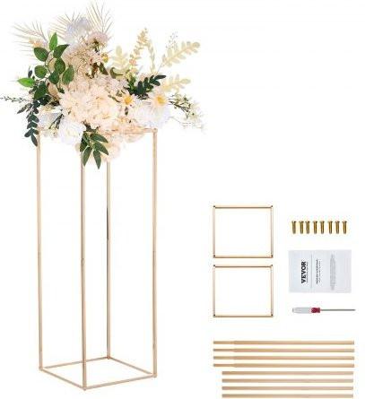 VEVOR 2er-Set Hochzeitlicher Blumenständer aus Metall, Gold Rechteckige Florale Display-Ständer für Hochzeiten und Partys, Höhe: 80 cm, Breite: 28 cm, Tiefe: 28 cm - Bild 1