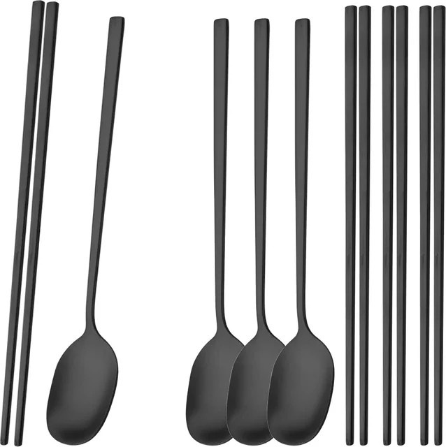 Uniturcky 8-teiliges Sushi Besteckset aus mattem Edelstahl in Schwarz und Silber mit Stäbchen und Löffeln - Bild 1