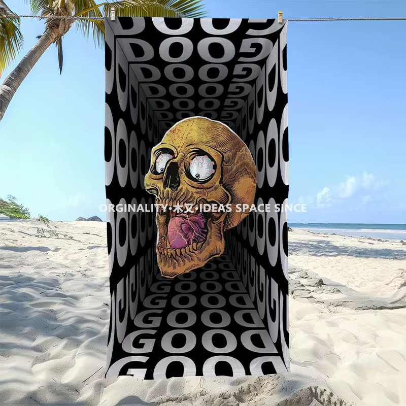 Strandtuch mit Totenkopf-Gothic-Muster in Schwarz für Erwachsene mit Sonnenschutz und Windschutz - Bild 3