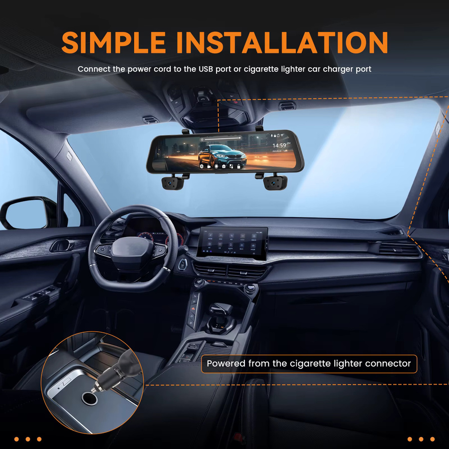 Podofo Dashcam Rückspiegel mit 12 Zoll Touchscreen, 4x1080P Kameras, GPS und 360 Grad Surround-Nachtsicht in Schwarz - Bild 3