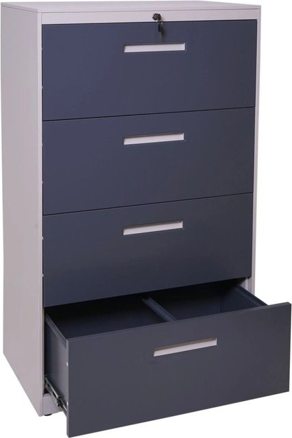 Proregal Hängeregisterschrank aus Stahl, abschließbarer Aktenschrank für A4, Grau-Dunkelgrau, H x B x T: 132 x 76 x 46 cm - Bild 1