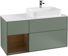 V&B Waschtischunterschrank Finion mit Wandbeleuchtung, Breite: 120 cm, Farbe: Olivenmatt lackiert - Bild 1