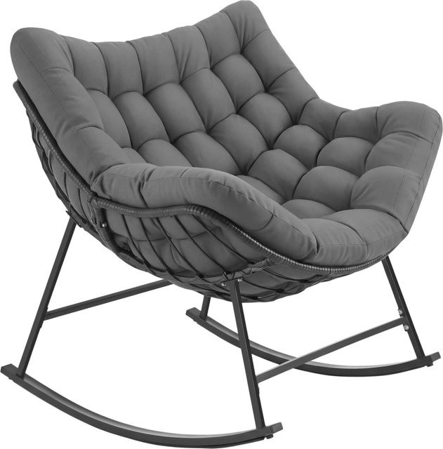 Tectake Schaukelstuhl Tami in Anthrazit mit dickem Polster und Steppmuster, wetterfest, B/T/H: 99,5 x 93 x 89 cm - Bild 1