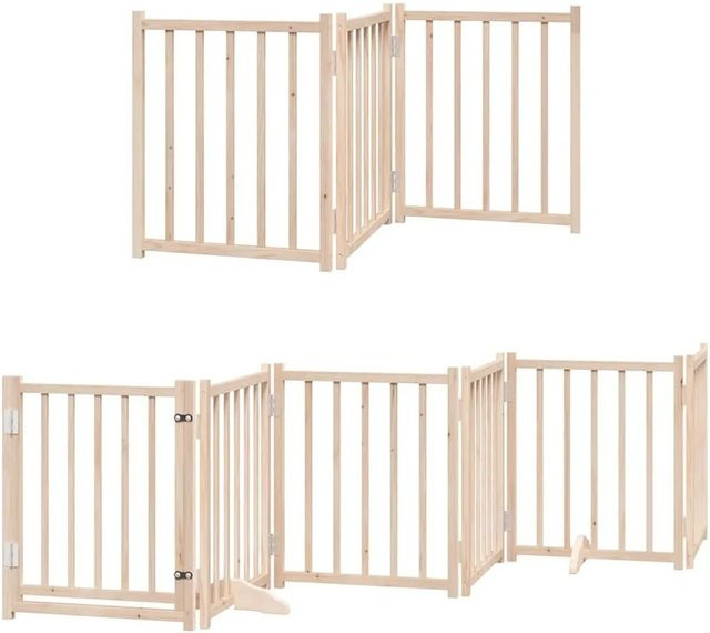 vidaXL 9-teiliges Hundetor aus Pappelholz mit Tür, faltbar, braun/beige, Breite: 450 cm - Bild 1