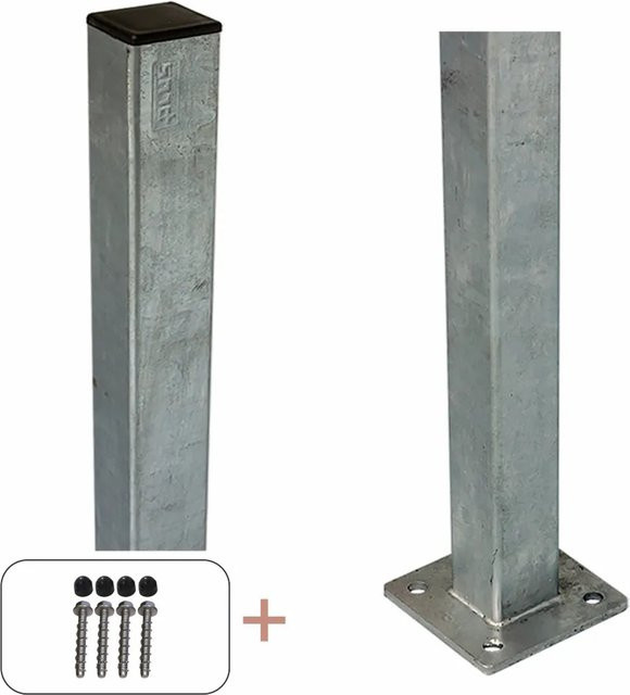 Feuerverzinkter Stahl Zaunpfosten Plus in Silber, B/T/H: 4,5 x 4,5 x 96 cm - Bild 1