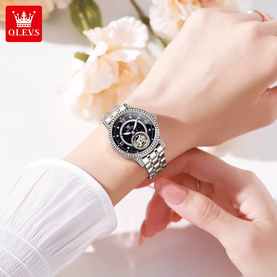 OLEVS Armbanduhr, Edelstahl, Diamant, Damen, Handaufzug, Silber - Bild 2