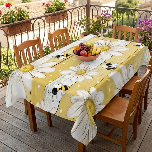 Rechteckige Tischdecke von JMG Household Supplies mit Gänseblümchen und Bienen Design, gelb, B/B/H: 140 x 240 cm - Bild 1