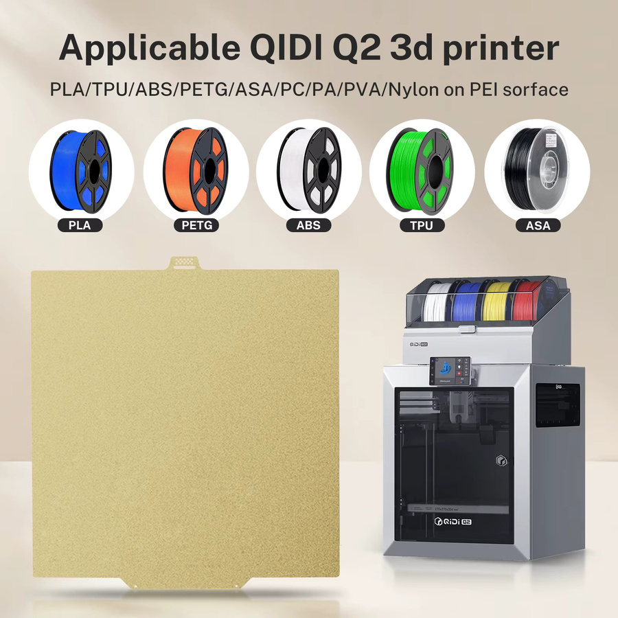 QIDI PEI-Platte für QIDI Q2 3D-Drucker, doppelseitig bedruckbare PEO PET Carbonfaser-Heizplatte aus Federstahl - Bild 2