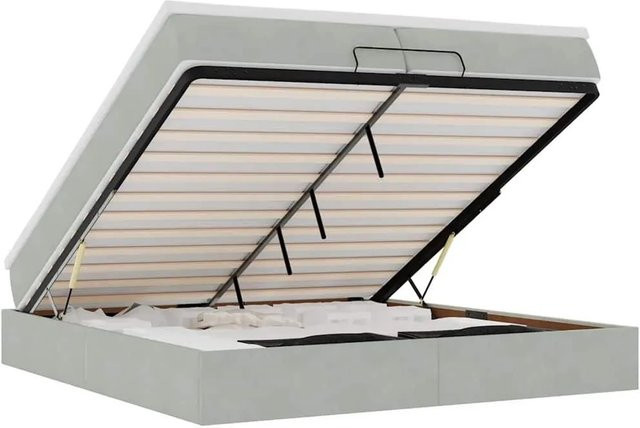 vidaXL Ottoman-Bett mit Matratze aus Samt in Hellgrau, B/T: 200 x 200 cm - Bild 1