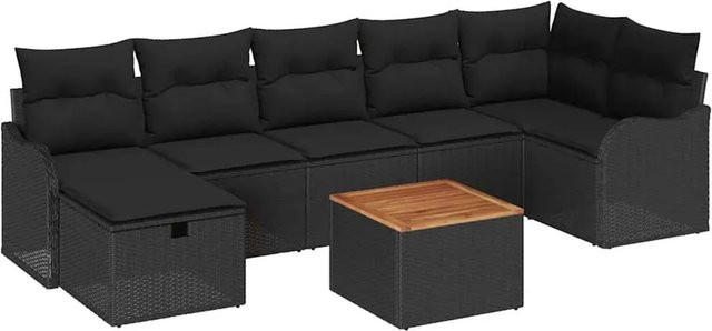 vidaXL Garten-Sofa-Set aus Poly-Rattan in Schwarz, 8-teiliges L-Shape Lounge-Set mit Kissen und Stauraum - Bild 1